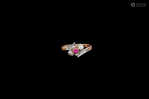 Bague Belle Epoque en or rose 18K (750°/00) et platine sup