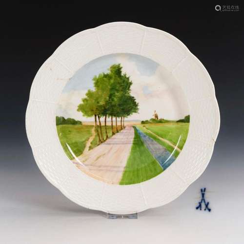 ART NOUVEAU PLATE WITH LANDSCAPE PAINTING. MEISSEN.