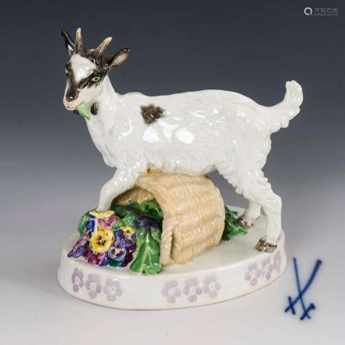 GOAT WITH FLOWER BASKET. MEISSEN.