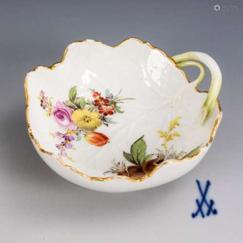 LEAF BOWL WITH FRUIT AND FLOWER PAINTING. MEISSEN.