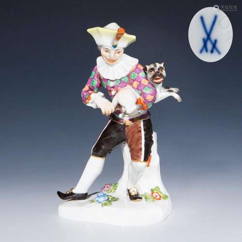 HARLEQUIN WITH PUG. MEISSEN.