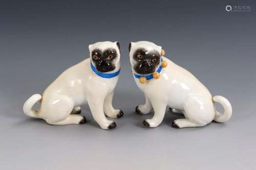 2 PUG DOGS. MEISSEN.