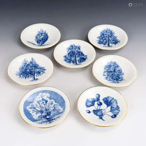 7 SMALL WALL PLATES WITH AQUATINT DECORATION. MEISSEN.