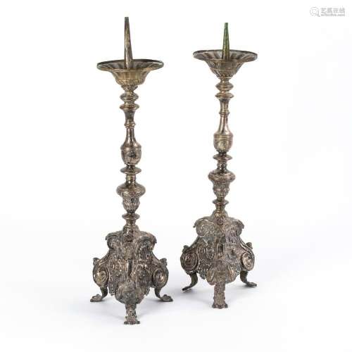PAIR OF SILVER PLATED ALTAR CANDLESTICKS.