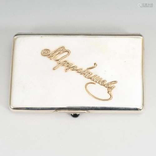 RUSSIAN CIGARETTE CASE WITH GOLD NAMEPLATE.
