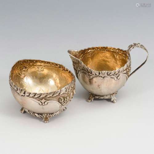 SILVER SUGAR CREAM SET. WILHELM LUDWIG, HANAU.