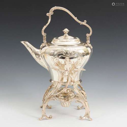 SILVER PLATED TEAPOT ON RECHAUD.