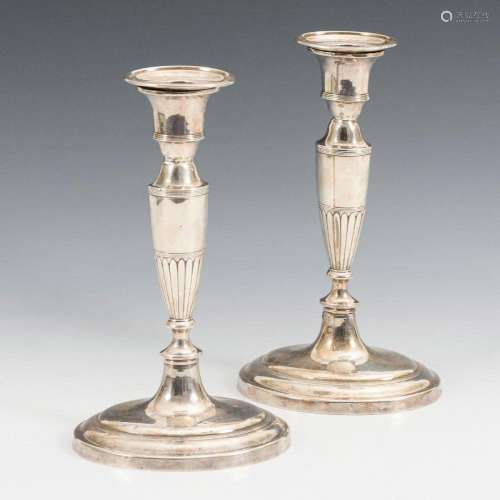 2 SILVER PLATED CANDLESTICKS.
