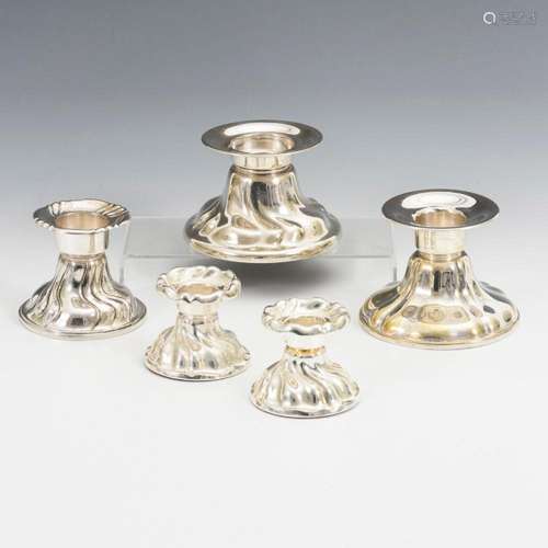 5 SILVER CANDLESTICKS. MOSTLY SCHWÄBISCH GMÜND.