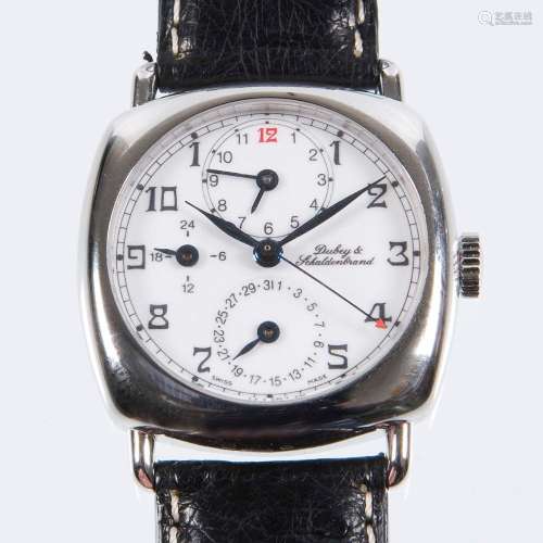 WRIST WATCH: CARRÉ CAMBRÉ WITH TWO TIME ZONES IN SILVER... D...