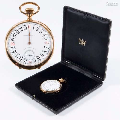 POCKET WATCH WITH 24 HOUR DISPLAY IN GOLD... PATEK PHILIPPE.