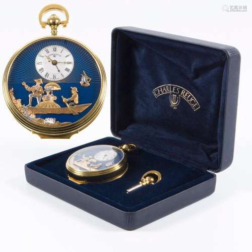 POCKET WATCH WITH AUTOMATON, MOVEMENT AND ALARM... CHARLES R...