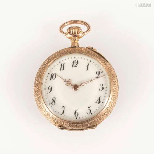 GOLDEN LADIES POCKET WATCH WITH COLORED ENAMEL FLOWERS.... M...