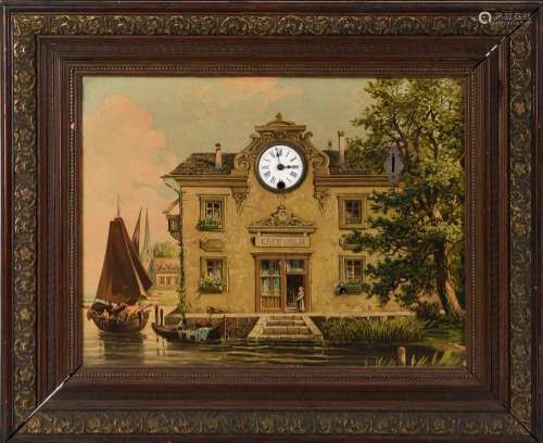 WILHELMINIAN PICTURE CLOCK WITH VIEW OF THE HOUSE "CAFÉ...