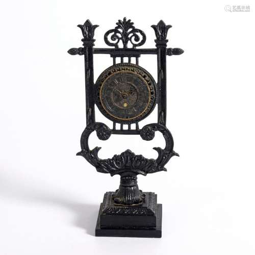 SMALL CAST IRON STAND WITH BAROQUE POCKET WATCH MOVEMENT &qu...