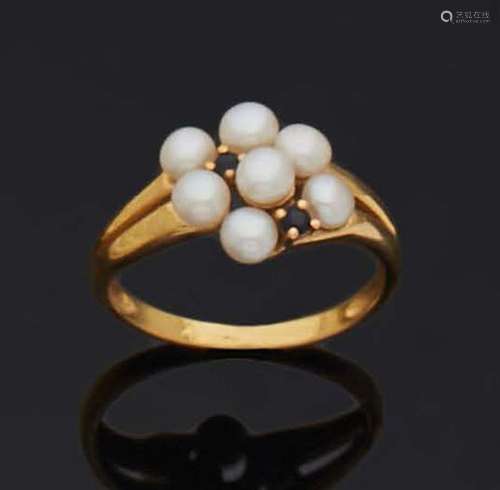 BAGUE en alliage d'or 375 mm, petites perles et petits saphi...