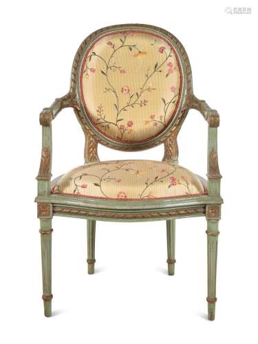 A Louis XVI Style Painted Fauteuil