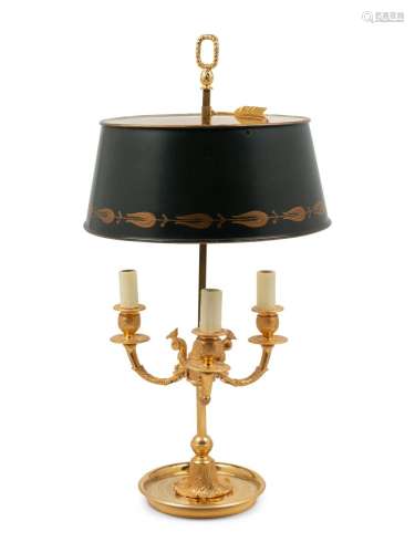 A Gilt Metal and Tole Bouillotte Lamp