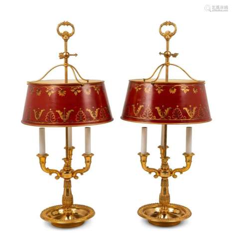A Pair of Empire Style Gilt Metal and Painted Tole Bouillott...