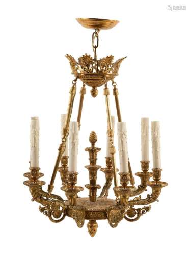 An Empire Style Gilt Bronze Eight-Light Chandelier