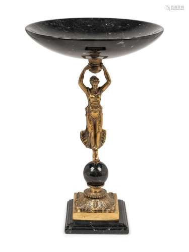 An Empire Style Gilt Metal and Marble Figural Centerpiece
