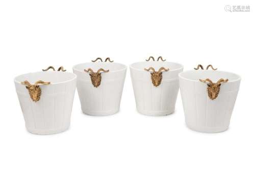 A Set of Four Contemporary Sevres Style Parcel Gilt Porcelai...