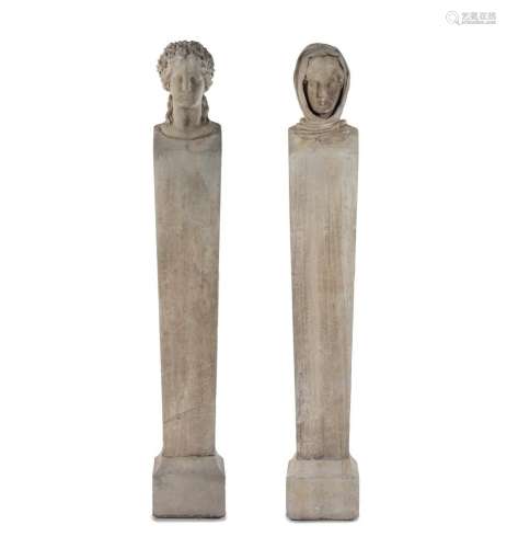 A Pair of Cast Stone Garden Herms