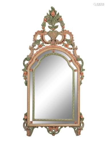 An Italian Polychrome Decorated Mirror