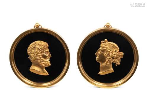 A Pair of Grand Tour Style Gilt Bronze Medallions