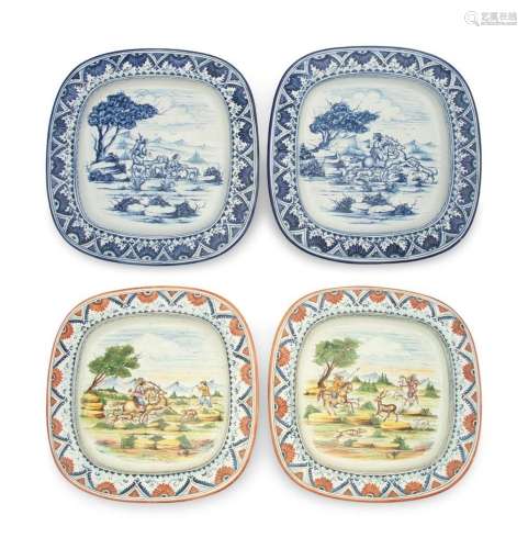Two Pairs of Continental Majolica Platters