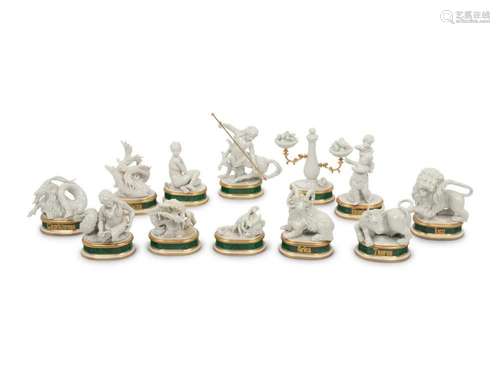 A Group of Twelve Italian Painted Porcelain Zodiac Figures