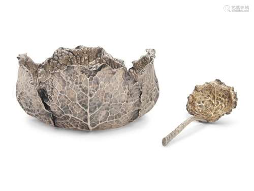 A Buccellati Silver Cabbage-Form Bowl and Spoon