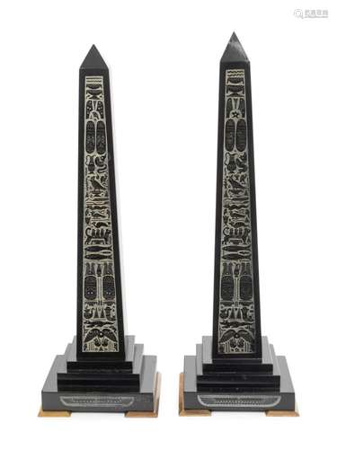 A Pair of Black Marble Obelisks