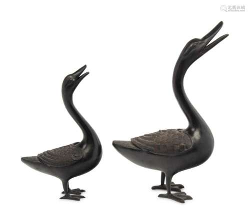 Two Bronze Duck Figures