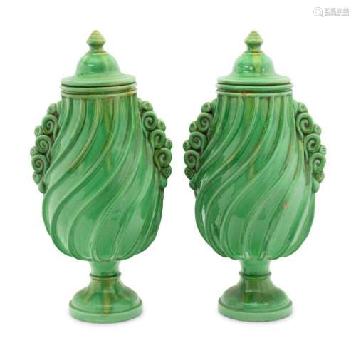 A Pair of Continental Ceramic Covered Urns