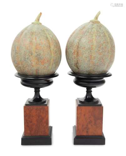 A Pair of Continental Maple Veneered and Parcel Ebonized Urn...