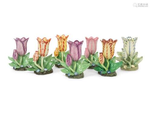 A Set of Seven Mottahedeh Porcelain Tulip-Form Vases