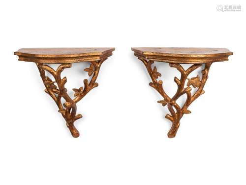 A Pair of Contemporary Gilt Composite Wall Brackets