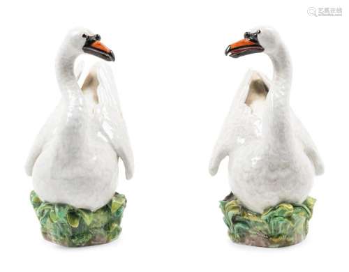 A Pair of Meissen Porcelain Swan Figures