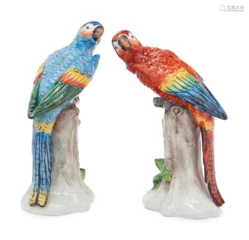 A Pair of German Porcelain Parrot Figures