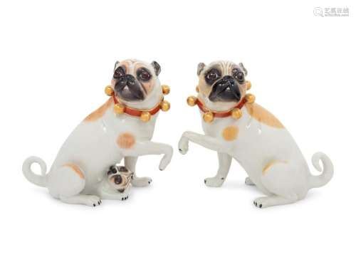 A Pair of German Porcelain Pug Figures