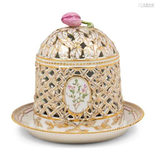 A Royal Copenhagen Flora Danica Porcelain Ice Dome and Stand