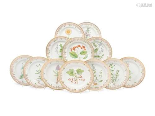 A Group of Twelve Royal Copenhagen Flora DanicaPorcelain Din...