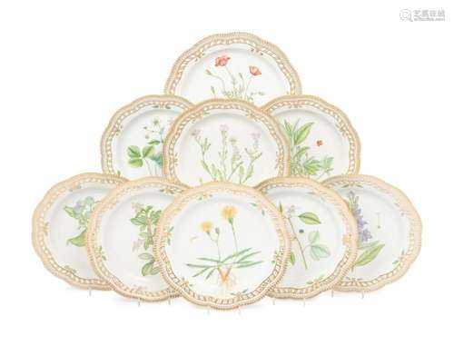 A Group of Eight Royal Copenhagen Flora Danica Reticulated P...