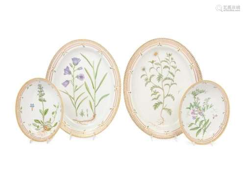 Four Royal Copenhagen Flora DanicaPorcelain Serving Dishes