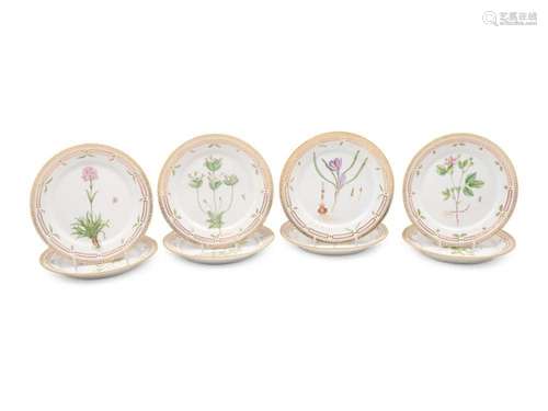 A Set of Eight Royal Copenhagen Flora DanicaPorcelain Lunche...