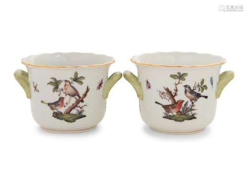 A Pair of Herend Rothschild Bird Porcelain Jardinieres