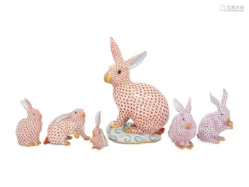 Six Herend Porcelain Rabbits