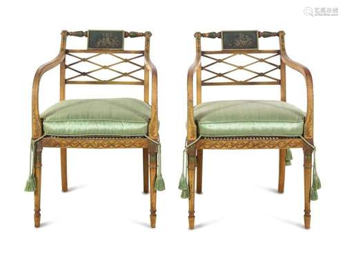 A Pair of Regency Style Painted Armchairs