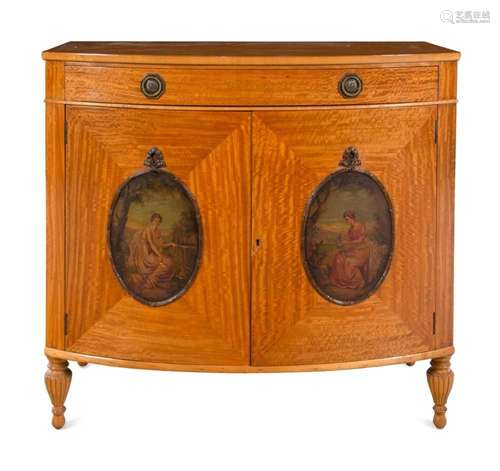 An Edwardian Painted Satinwood Bowfront Cabinet